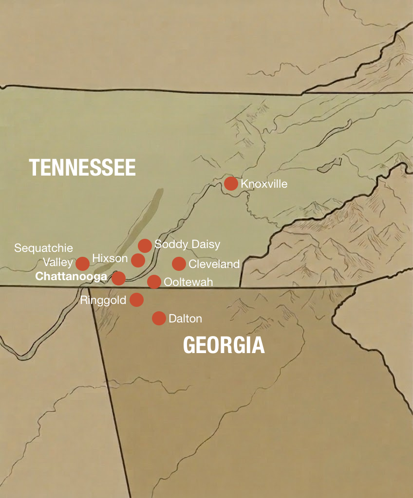 L&A Landworks service area map — East Tennessee and North Georgia